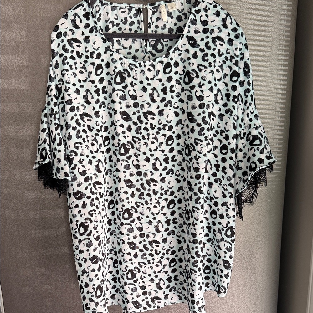 Leopard Print Women's Top with Lace Trim